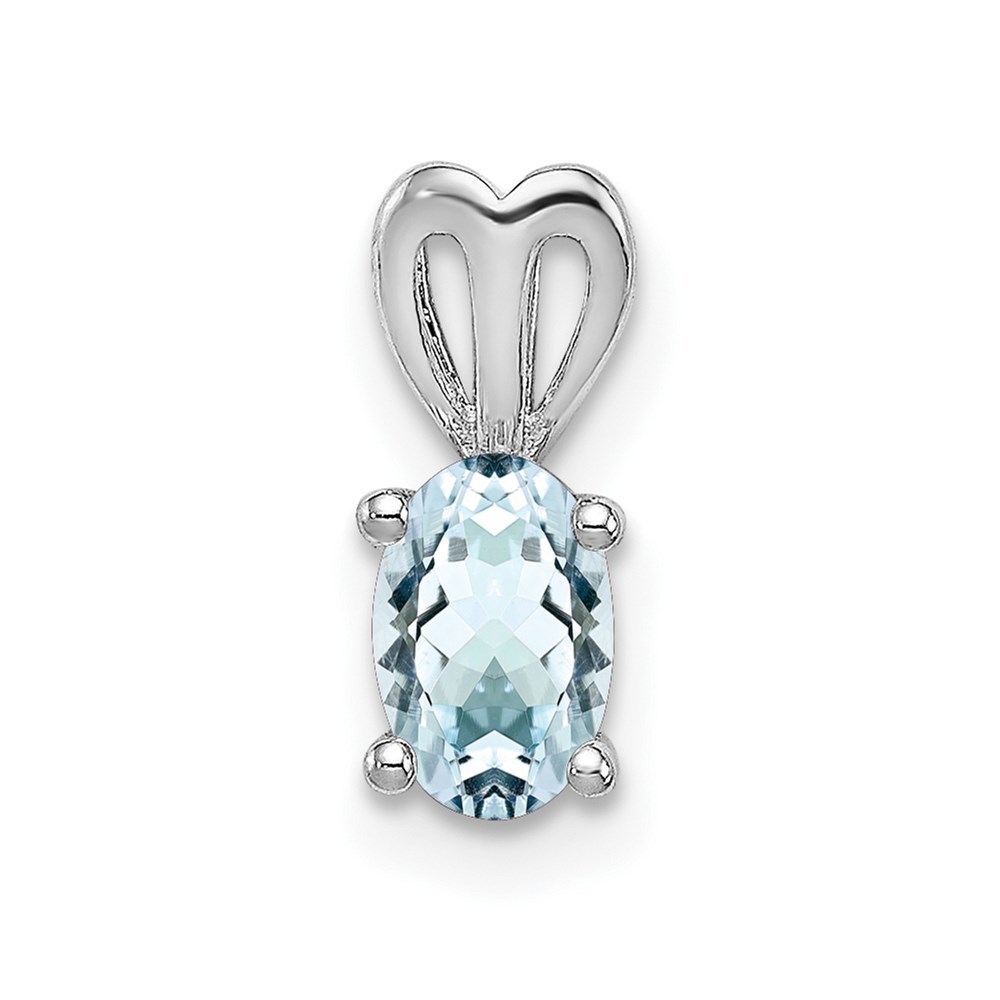 925 Sterling Silver Rh March Blue Aquamarine Birthstone Necklace Pendant 70$